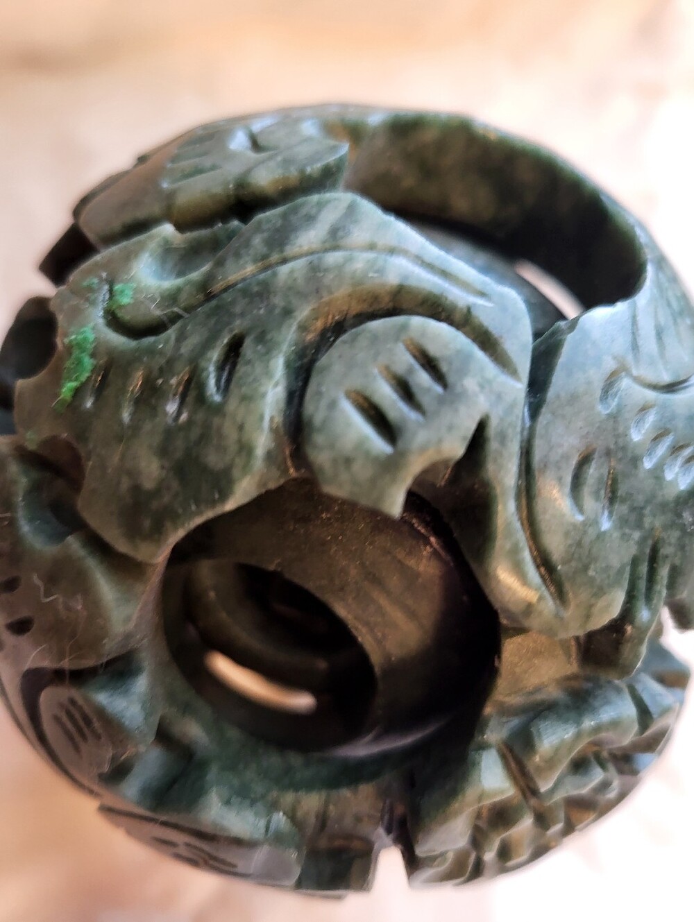 Handcarved 5 × 4 Inch Jadeite Chinese Puzzle Rotating Layers Ball Sphere - Picture 4 of 13